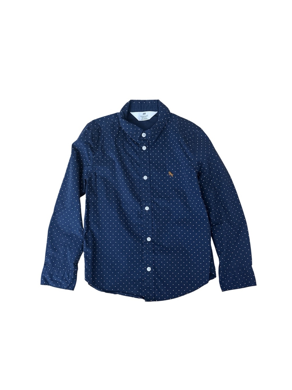 H&M Nautical Button-Up Polka Dot Navy Blue Preppy Long Sleeve Shirt Boys Size 6